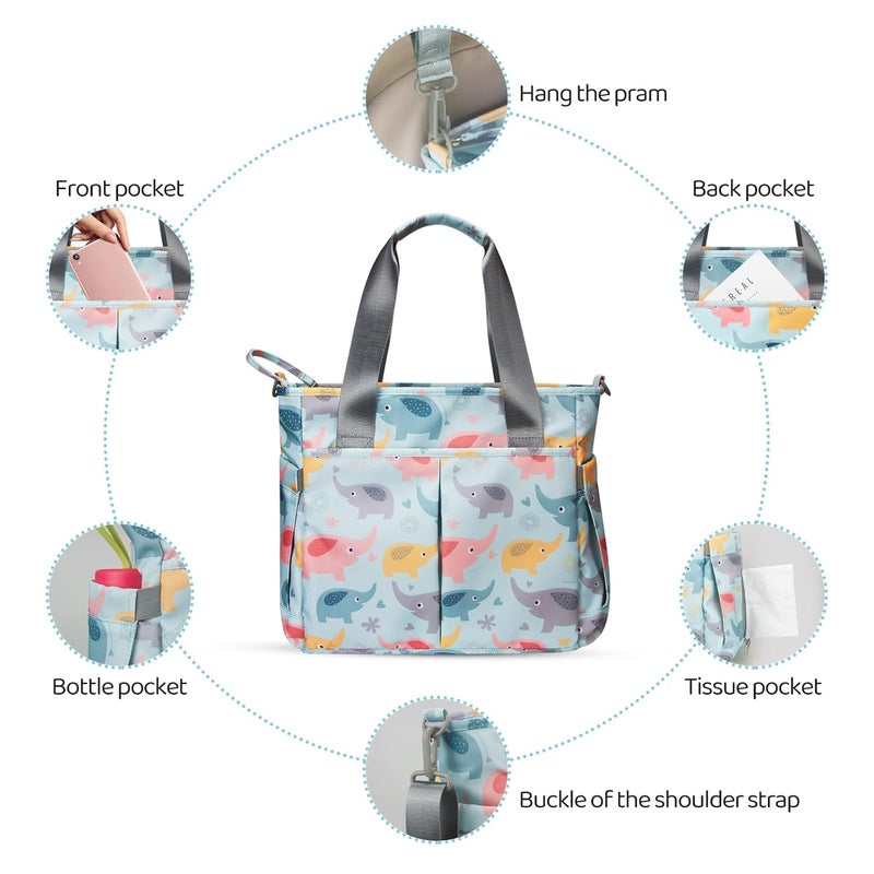 PHEBEN Store Diaper Bag Tote Satchel Waterproof Messenger Baby Diaper Bags for Mom and Dad Multifunction Medium Travel Tote Bags (Blue Elephant) - Image 4
